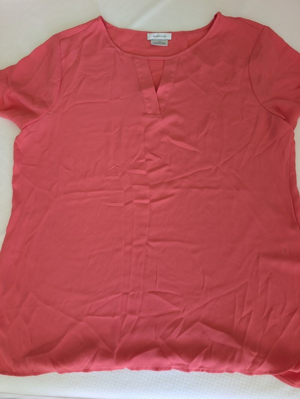 Van Heusen Women's Sheer Keyhole Coal Pink Blouse Large, Elegant, Romantic